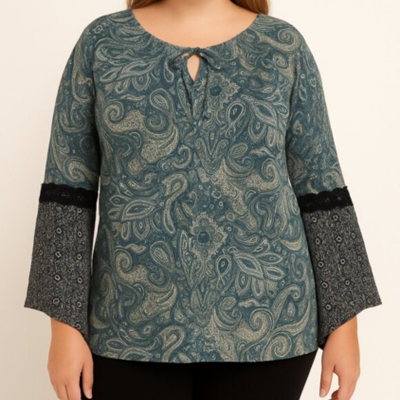 CATO Women's XL Paisley n Lace Blouse Whimsigoth, Cottagecore, Boho Romantic - Picture 1 of 12